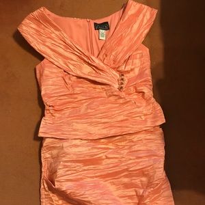 Shimmering coral semi-formal skirt and top.